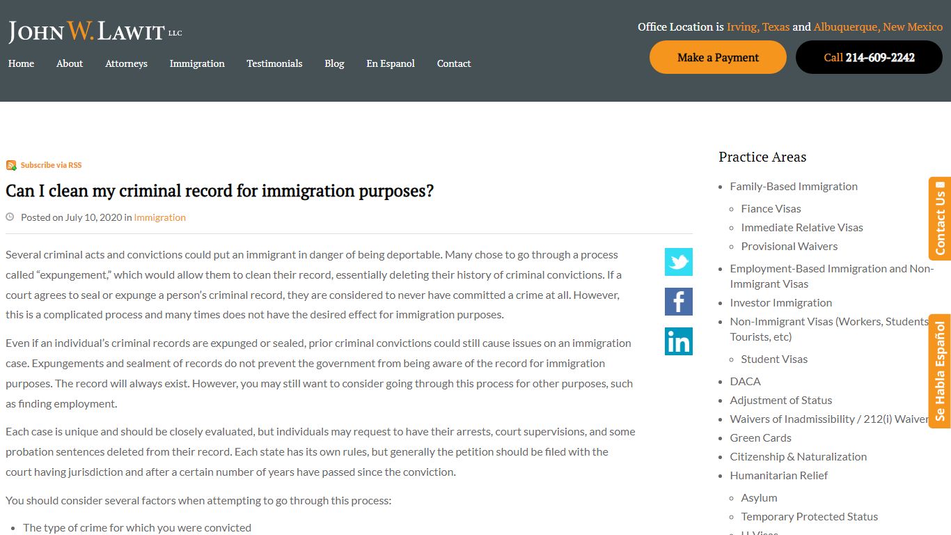 Can I clean my criminal record for immigration purposes?